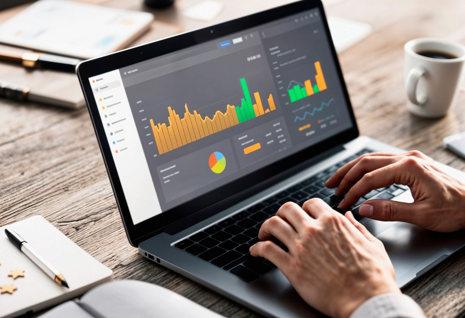 Portátil mostrando gráficos de análisis de datos
